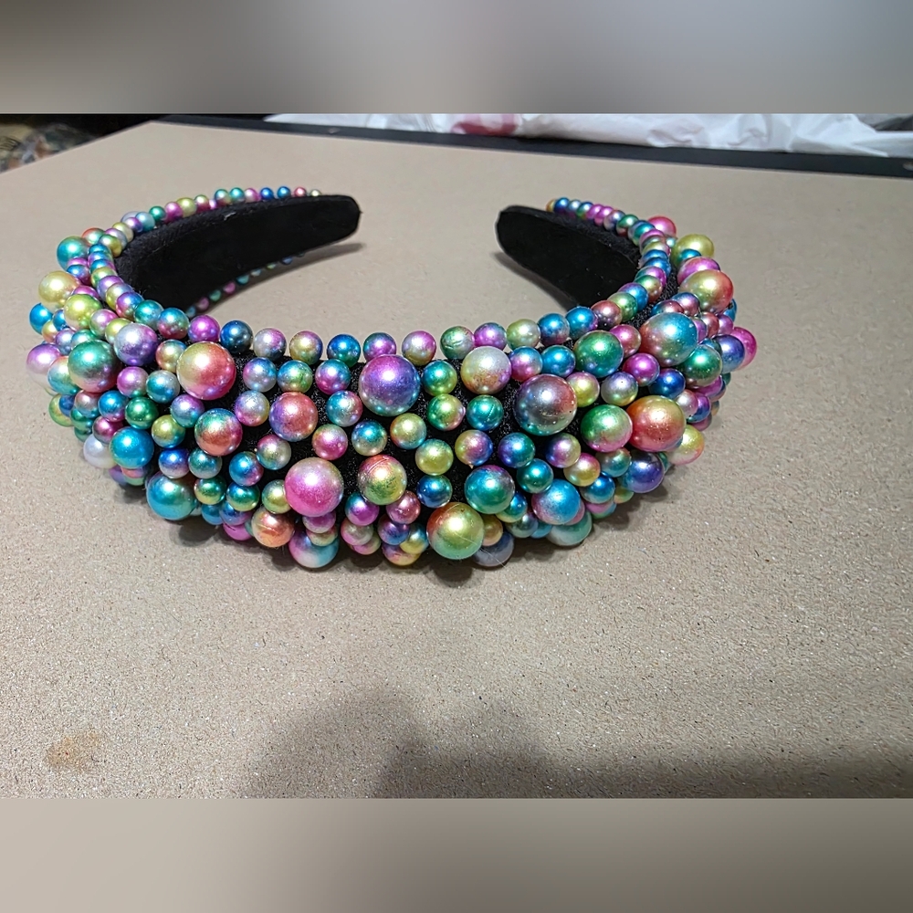 Vibrant Multicolor Beaded Headband by Source Unknown - Picture 2 of 4